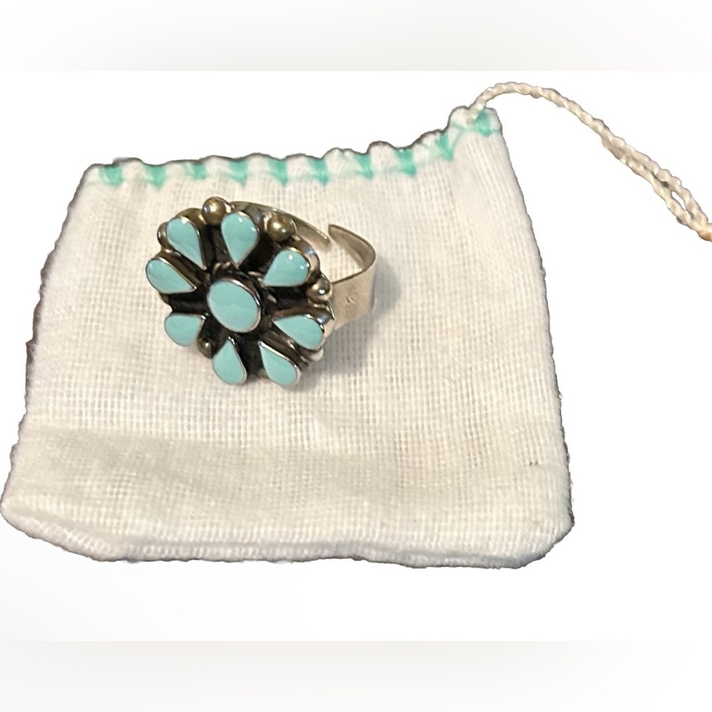 Genuine Turquoise Floral Ring Adjustable size